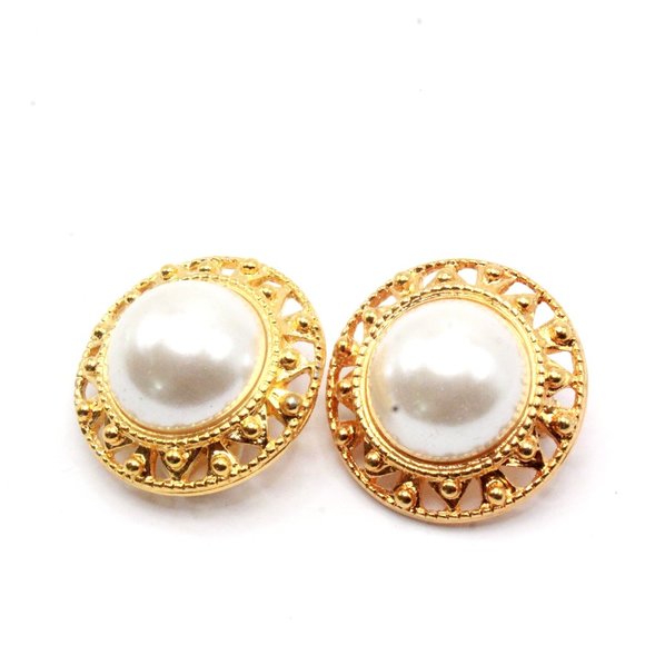 Anne Klein Signed Designer Couture Faux Pearl Gold Plate NOS Clip Earrings - Picture 4 of 8